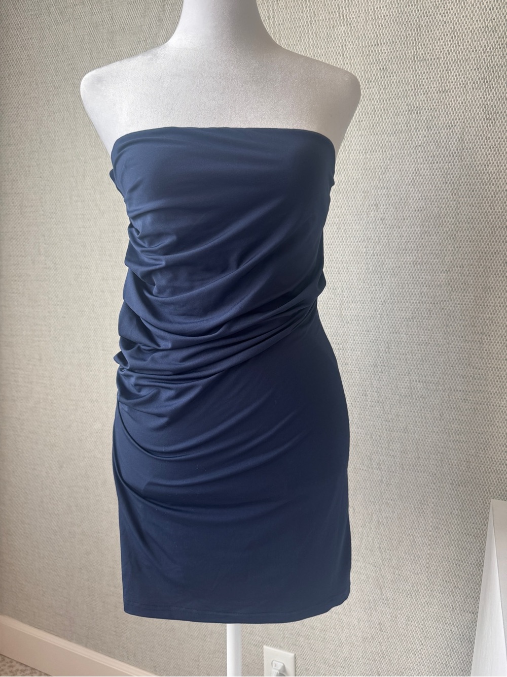 Strapless Ruched Strapless Dress in Deep Blue